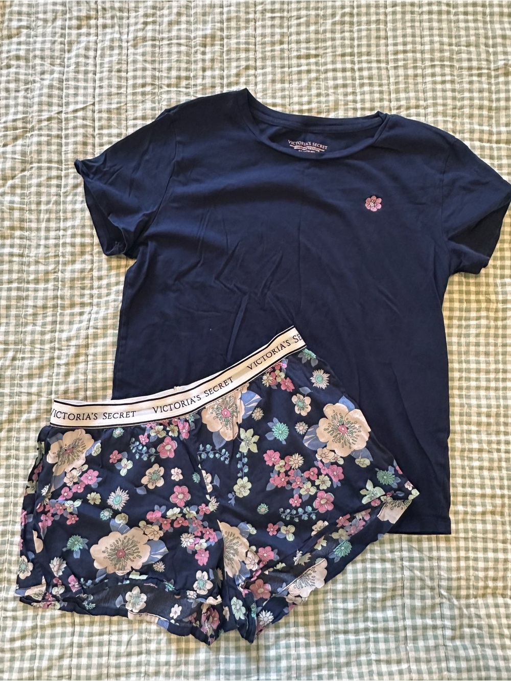 Victoria's Secret Women's Navy Floral PJ Set - Navy Top & Floral Shorts